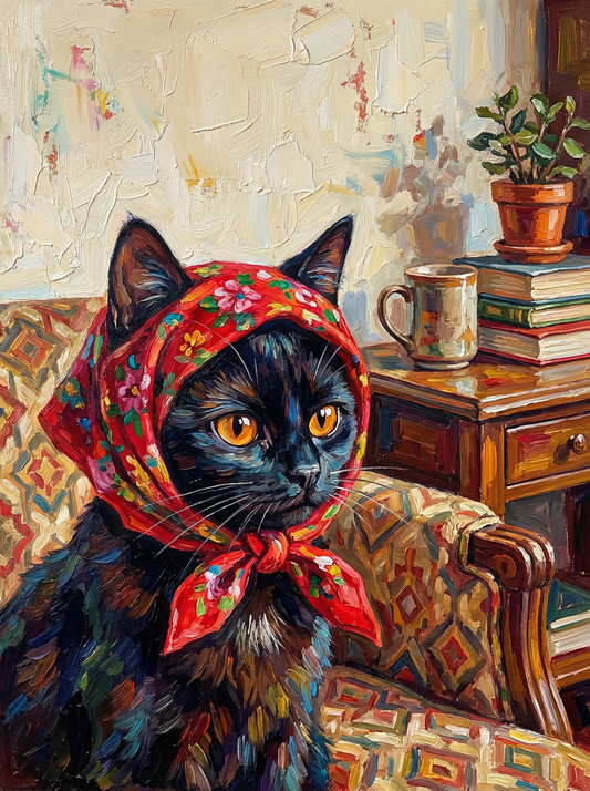 Vintage Cat Red Scarf (80 Colours)