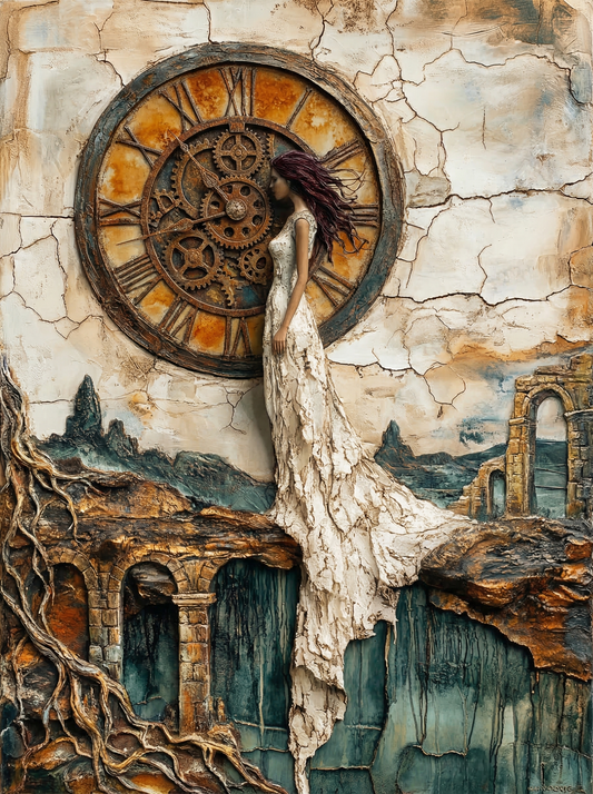 Vintage Clock Ruin Woman (80 Colours)