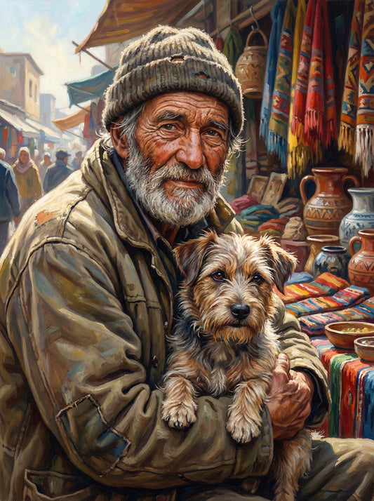 Weathered Man With Terrier (80 Colours)