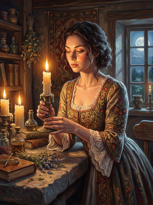 Wise Woman Reading Candlelight (80 Colours)