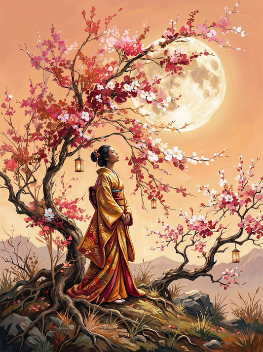 Woman Cherry Blossom Moonrise (80 Colours)