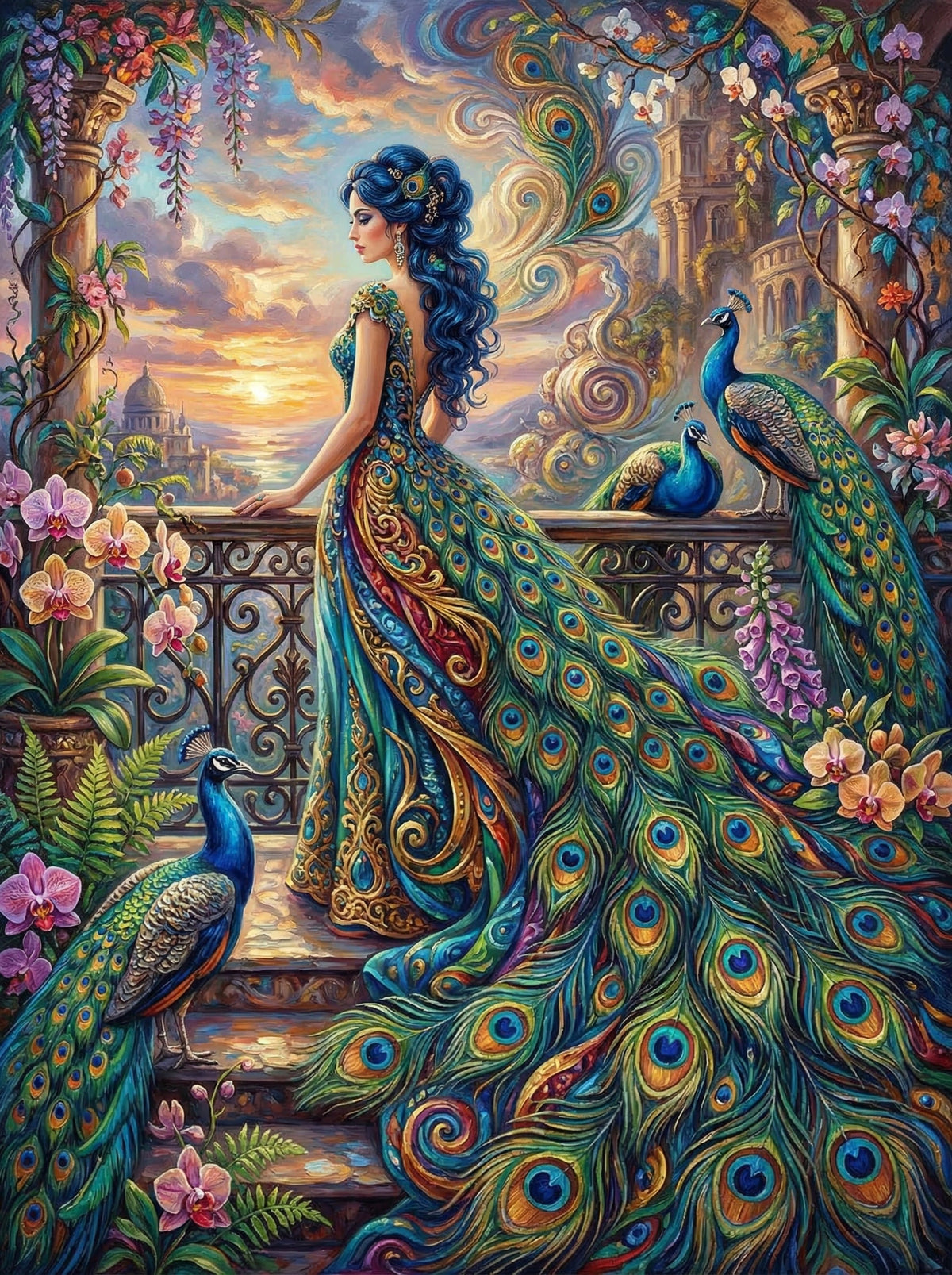 Woman In Peacock Garden (120 Colours)