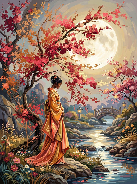 Woman Moonlit Cherry Blossoms (120 Colours)
