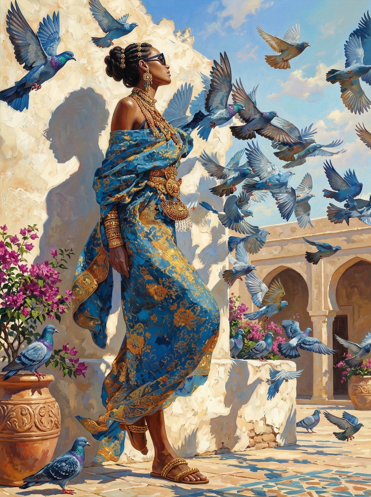 Woman With Flying Blue Birds (120 Colours)
