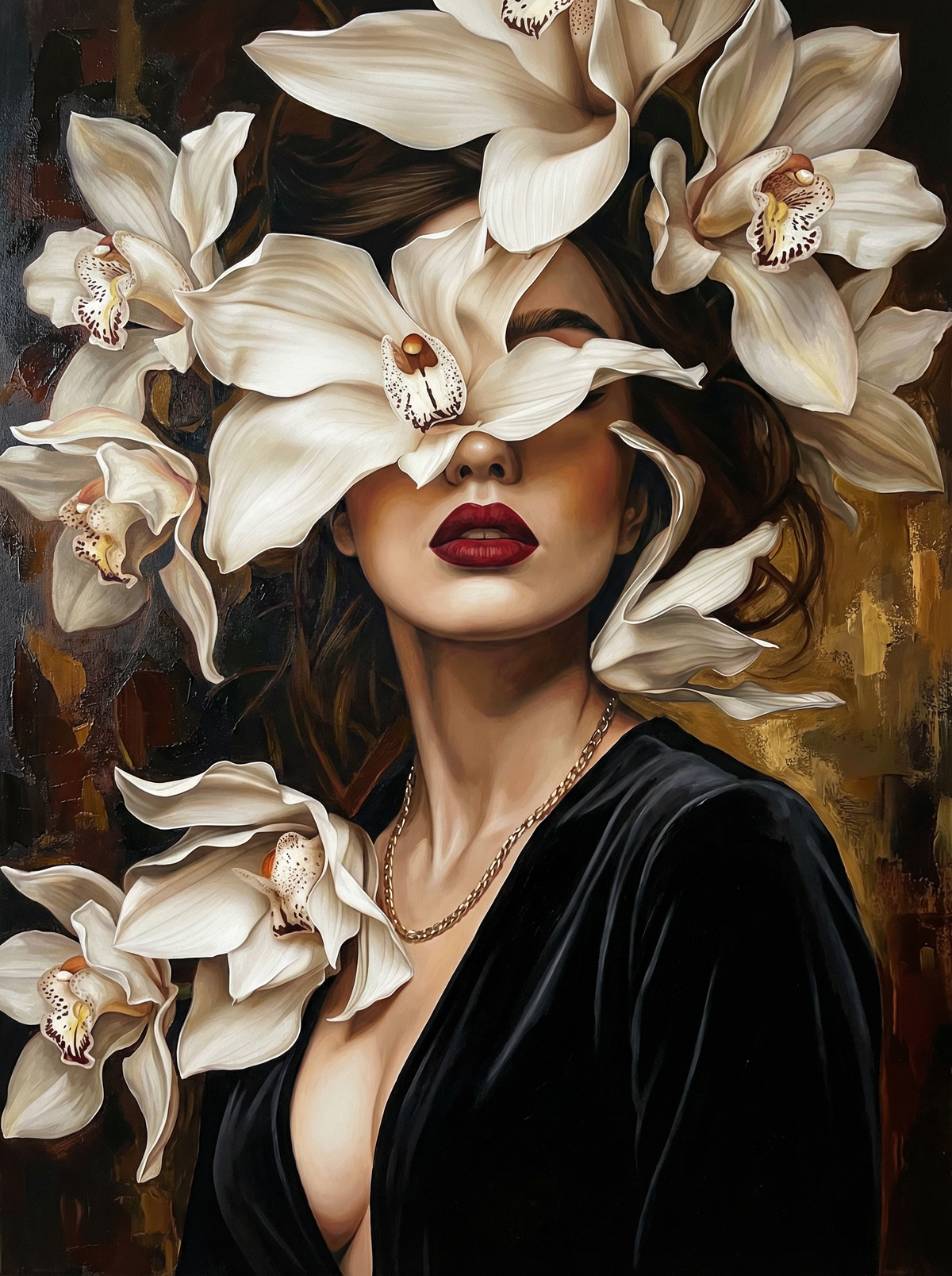 Woman With Speckled Orchids (80 Colours)